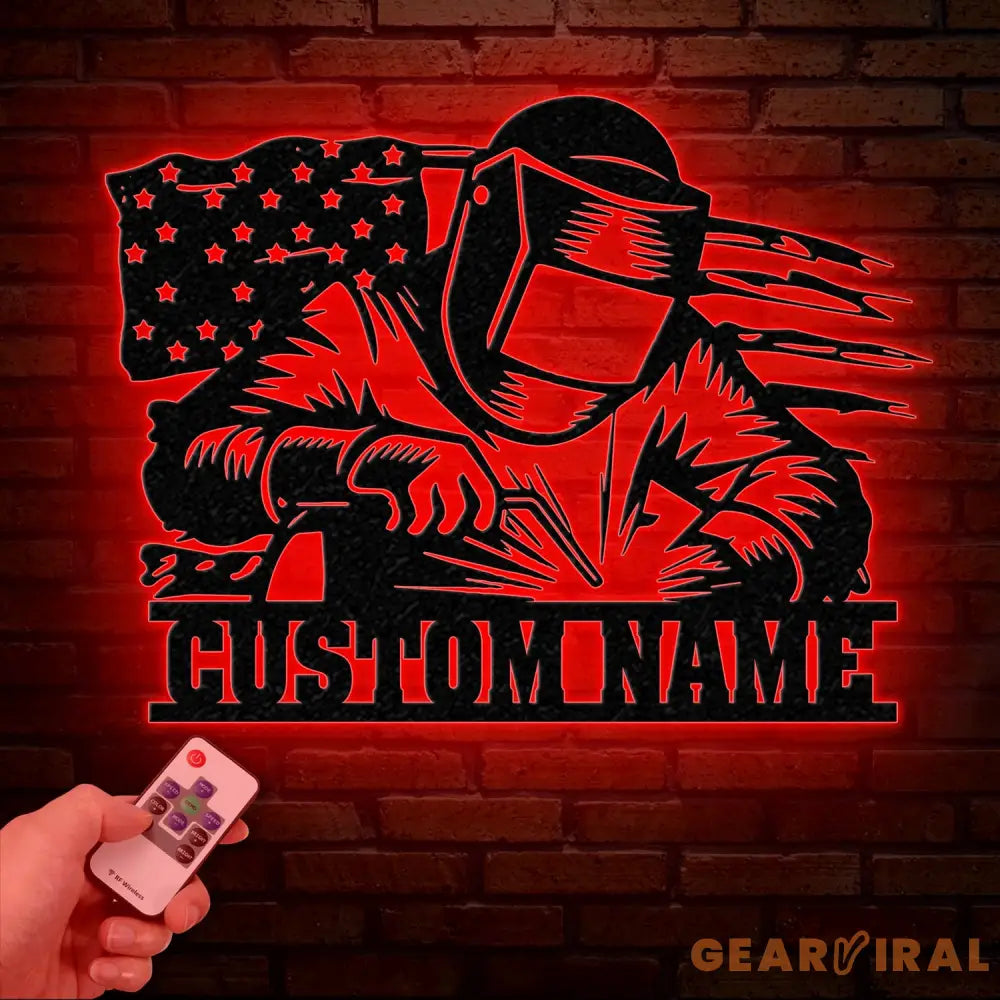 Personalized US Flag Welder Metal Sign with Led Light Custom Mechanic Name Wall Art Ironworker Sign Welder Metal Wall