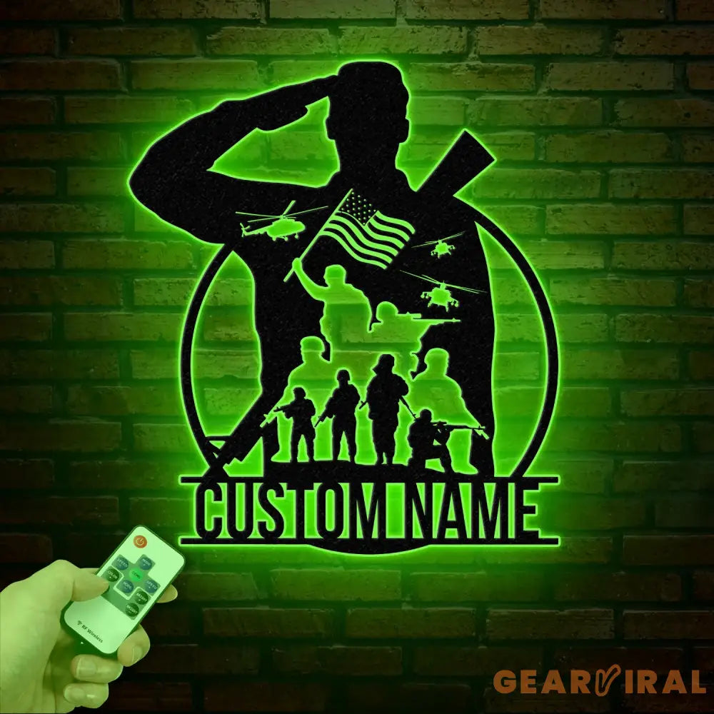Personalized US Soldier Metal Wall Art LED Light Custom Military Name Sign American Army Home Decor Patriotic Wall Art