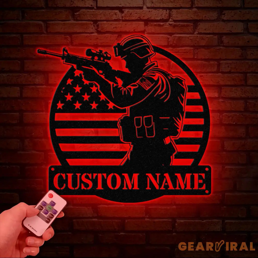 Personalized US Soldier Metal Wall Art LED Light Custom Military Name Sign American Army Home Decor Patriotic Wall Art