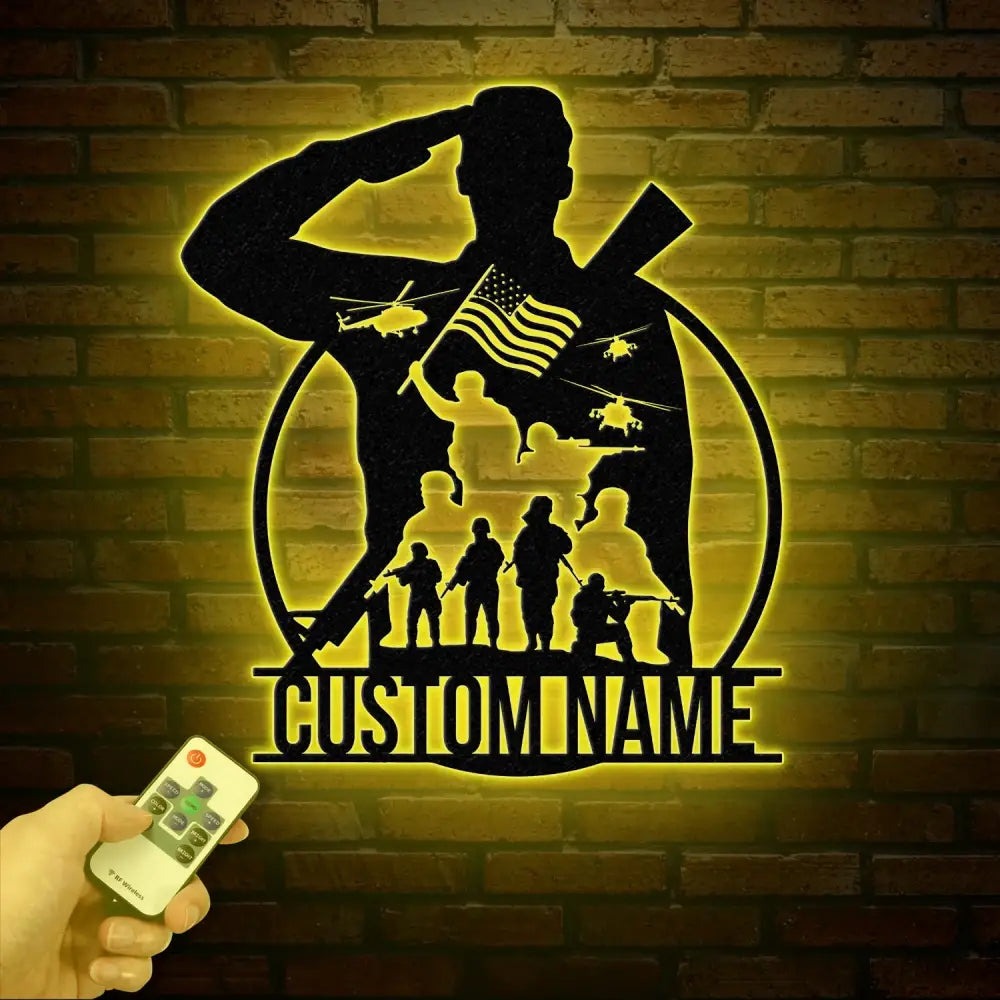 Personalized US Soldier Metal Wall Art LED Light Custom Military Name Sign American Army Home Decor Patriotic Wall Art