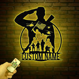 Personalized US Soldier Metal Wall Art LED Light Custom Military Name Sign American Army Home Decor Patriotic Wall Art