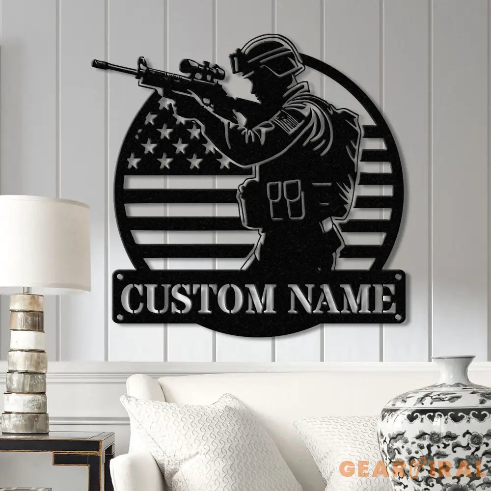 Personalized US Soldier Metal Wall Art LED Light Custom Military Name Sign American Army Home Decor Patriotic Wall Art