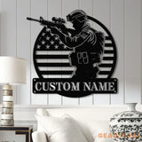 Personalized US Soldier Metal Wall Art LED Light Custom Military Name Sign American Army Home Decor Patriotic Wall Art