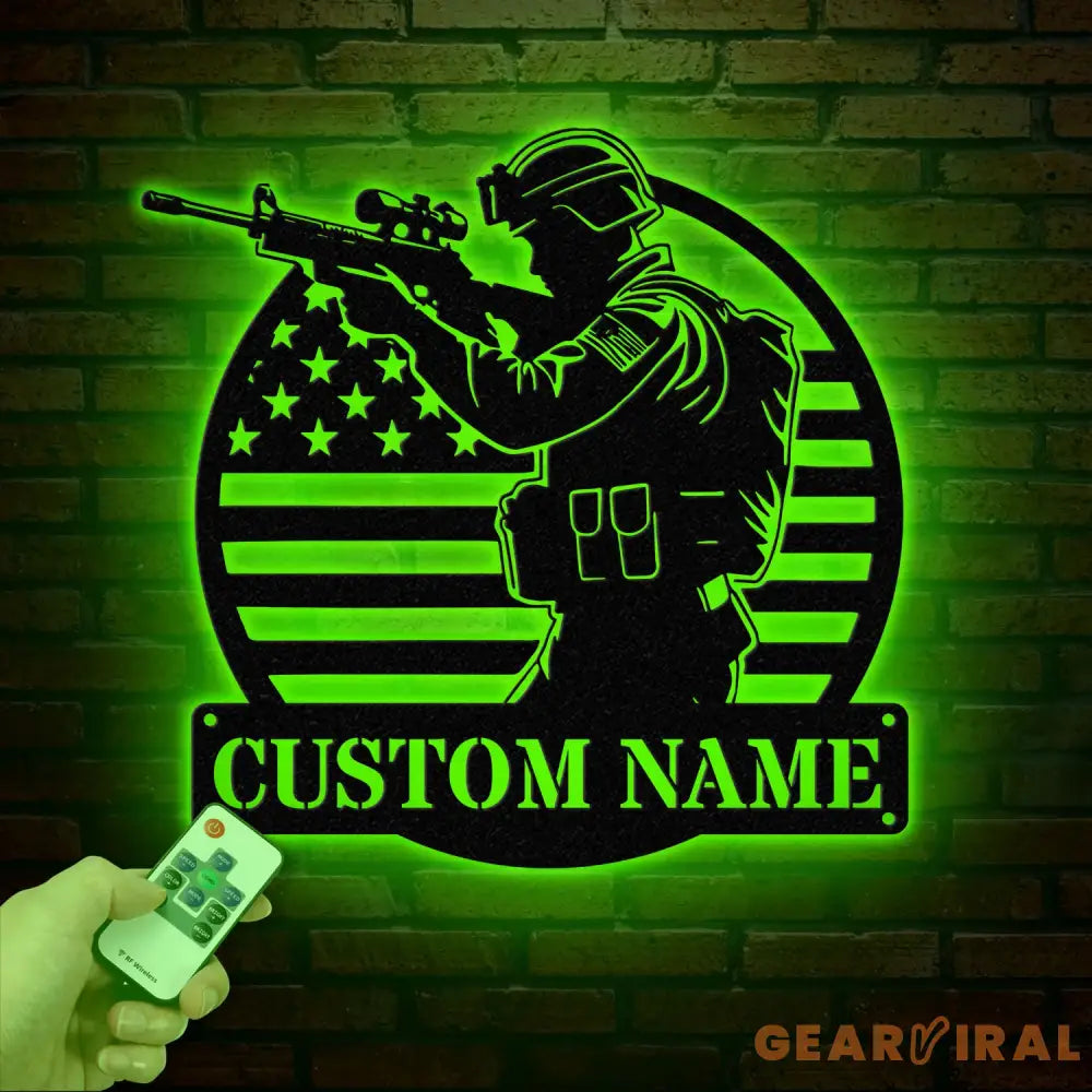 Personalized US Soldier Metal Wall Art LED Light Custom Military Name Sign American Army Home Decor Patriotic Wall Art