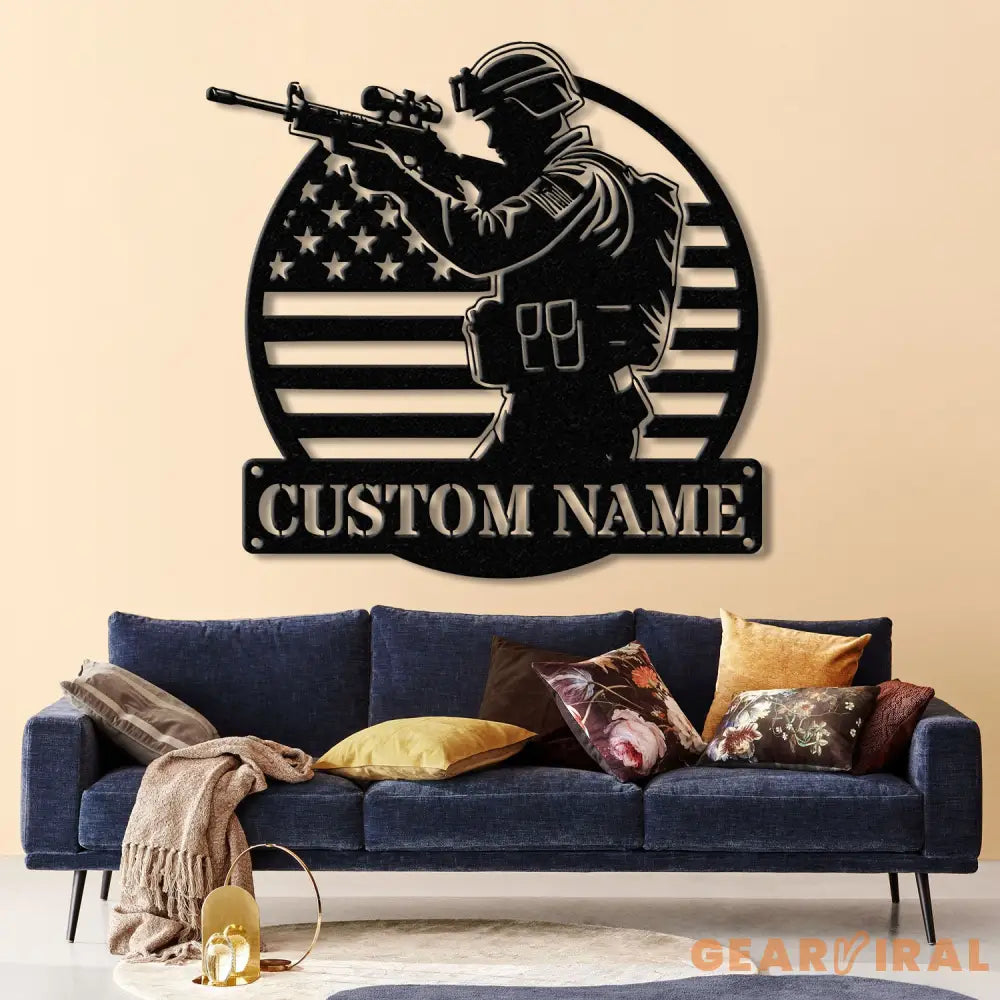 Personalized US Soldier Metal Wall Art LED Light Custom Military Name Sign American Army Home Decor Patriotic Wall Art
