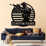 Personalized US Soldier Metal Wall Art LED Light Custom Military Name Sign American Army Home Decor Patriotic Wall Art