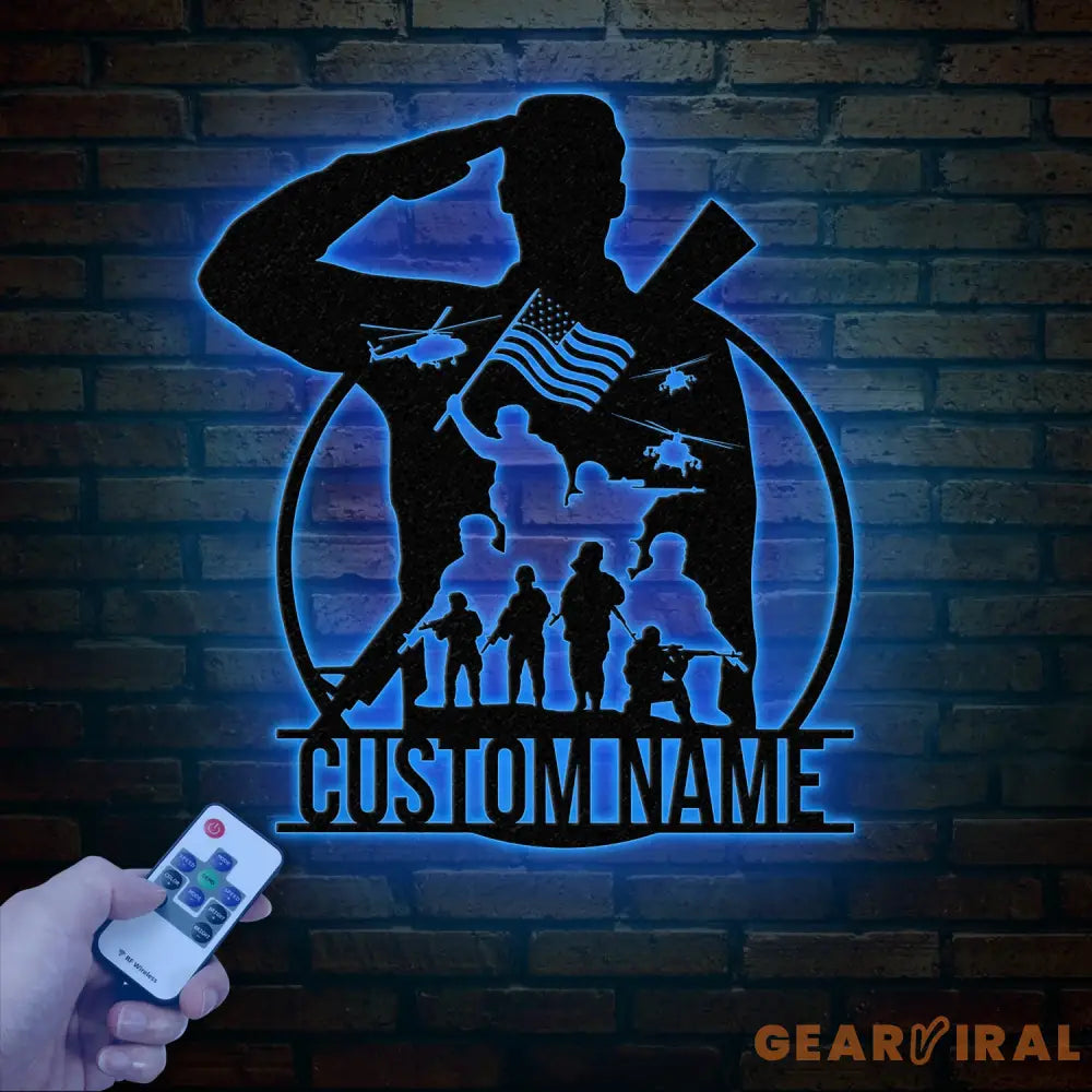 Personalized US Soldier Metal Wall Art LED Light Custom Military Name Sign American Army Home Decor Patriotic Wall Art