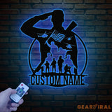 Personalized US Soldier Metal Wall Art LED Light Custom Military Name Sign American Army Home Decor Patriotic Wall Art