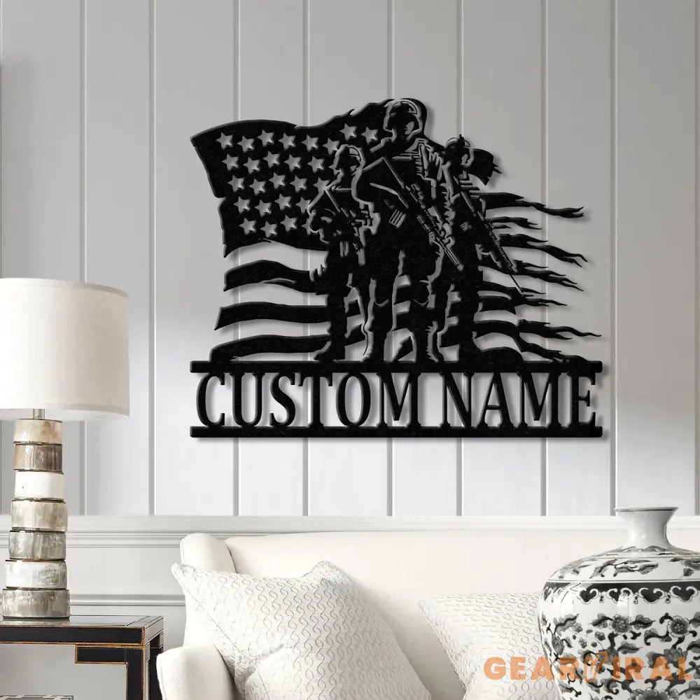 Personalized US Soldier Metal Wall Art LED Light Custom Military Name Sign American Army Home Decor Patriotic Wall Art