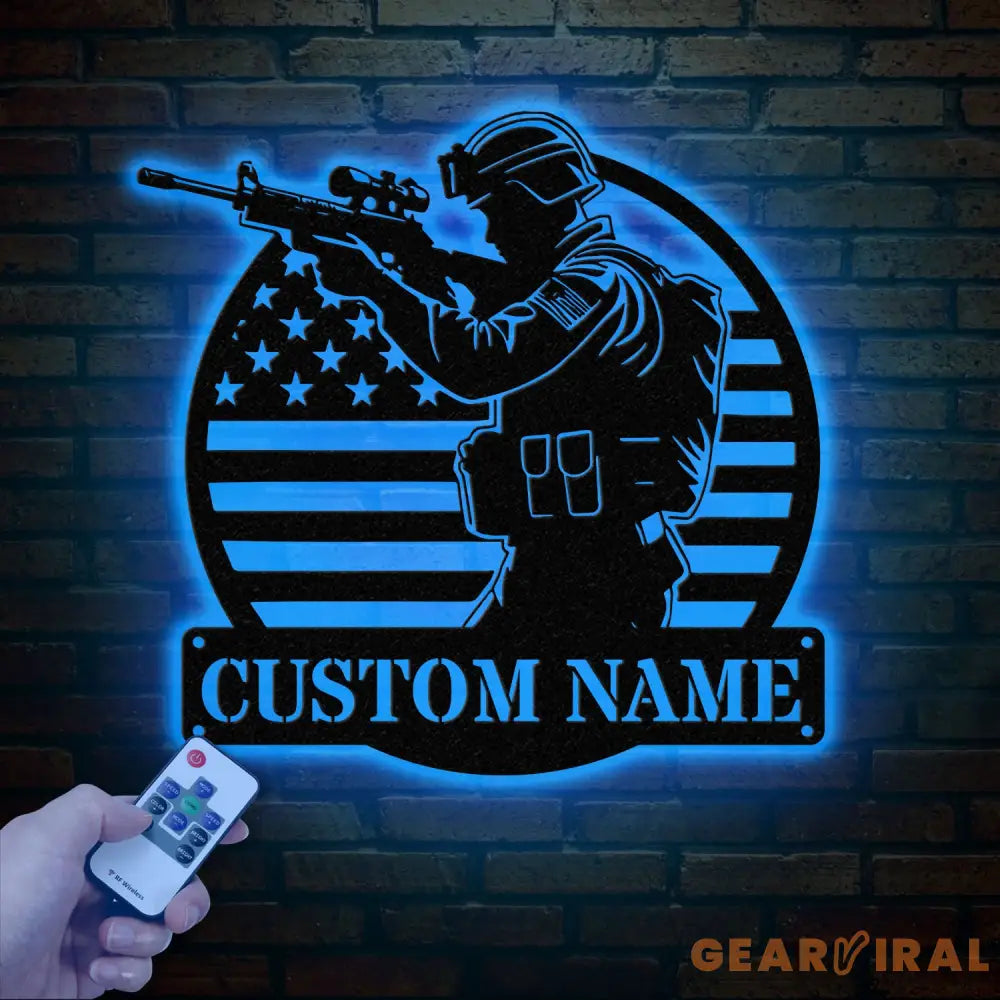 Personalized US Soldier Metal Wall Art LED Light Custom Military Name Sign American Army Home Decor Patriotic Wall Art