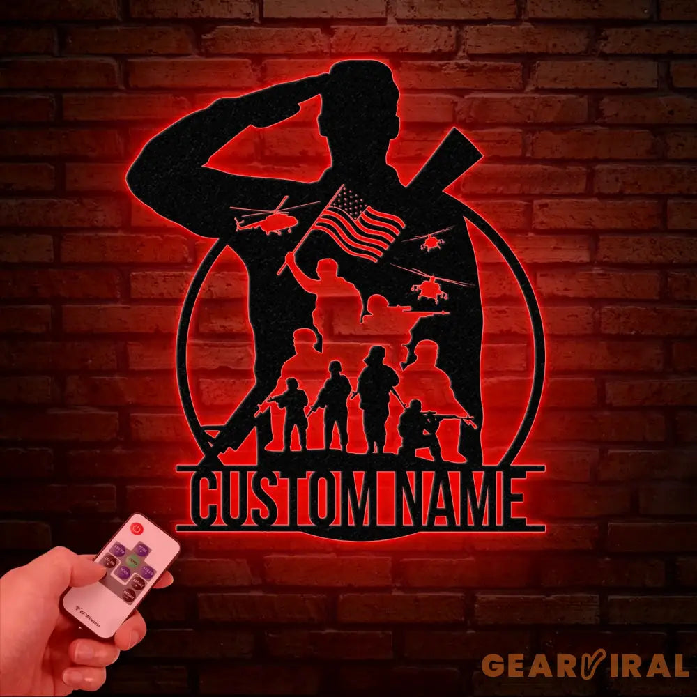 Personalized US Soldier Metal Wall Art LED Light Custom Military Name Sign American Army Home Decor Patriotic Wall Art