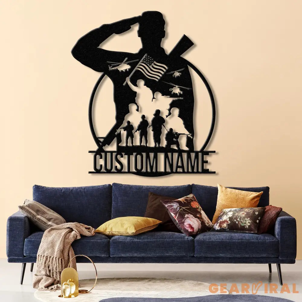 Personalized US Soldier Metal Wall Art LED Light Custom Military Name Sign American Army Home Decor Patriotic Wall Art