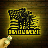 Personalized US Soldier Metal Wall Art LED Light Custom Military Name Sign American Army Home Decor Patriotic Wall Art