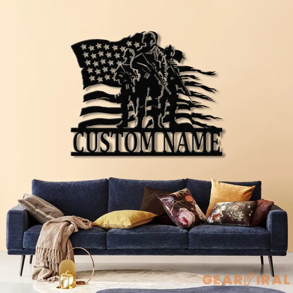 Personalized US Soldier Metal Wall Art LED Light Custom Military Name Sign American Army Home Decor Patriotic Wall Art
