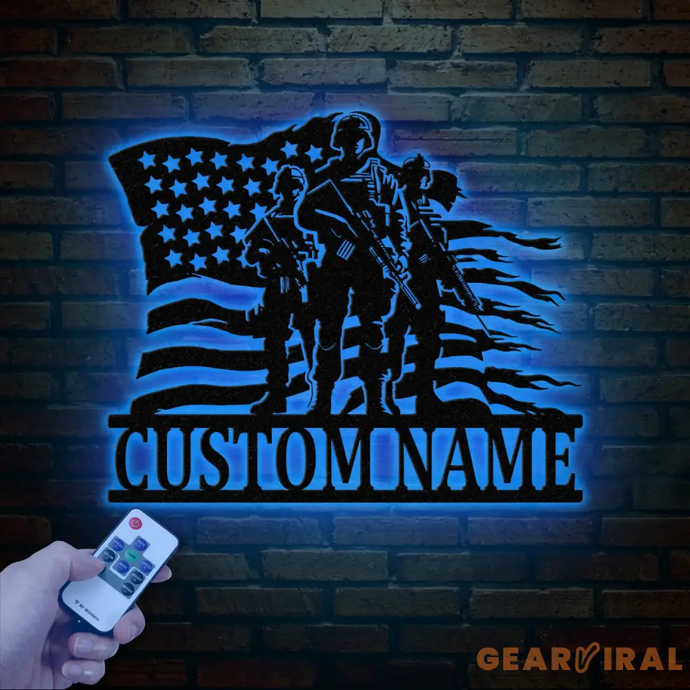 Personalized US Soldier Metal Wall Art LED Light Custom Military Name Sign American Army Home Decor Patriotic Wall Art