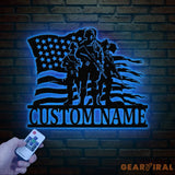 Personalized US Soldier Metal Wall Art LED Light Custom Military Name Sign American Army Home Decor Patriotic Wall Art