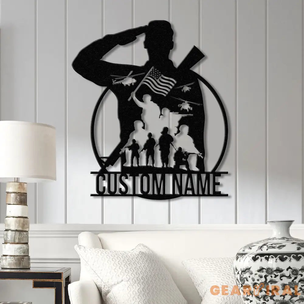Personalized US Soldier Metal Wall Art LED Light Custom Military Name Sign American Army Home Decor Patriotic Wall Art