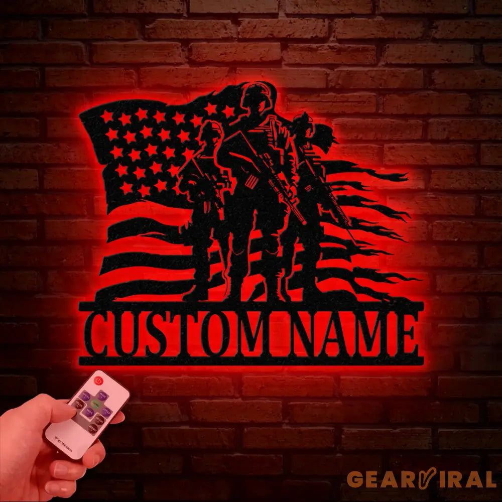 Personalized US Soldier Metal Wall Art LED Light Custom Military Name Sign American Army Home Decor Patriotic Wall Art