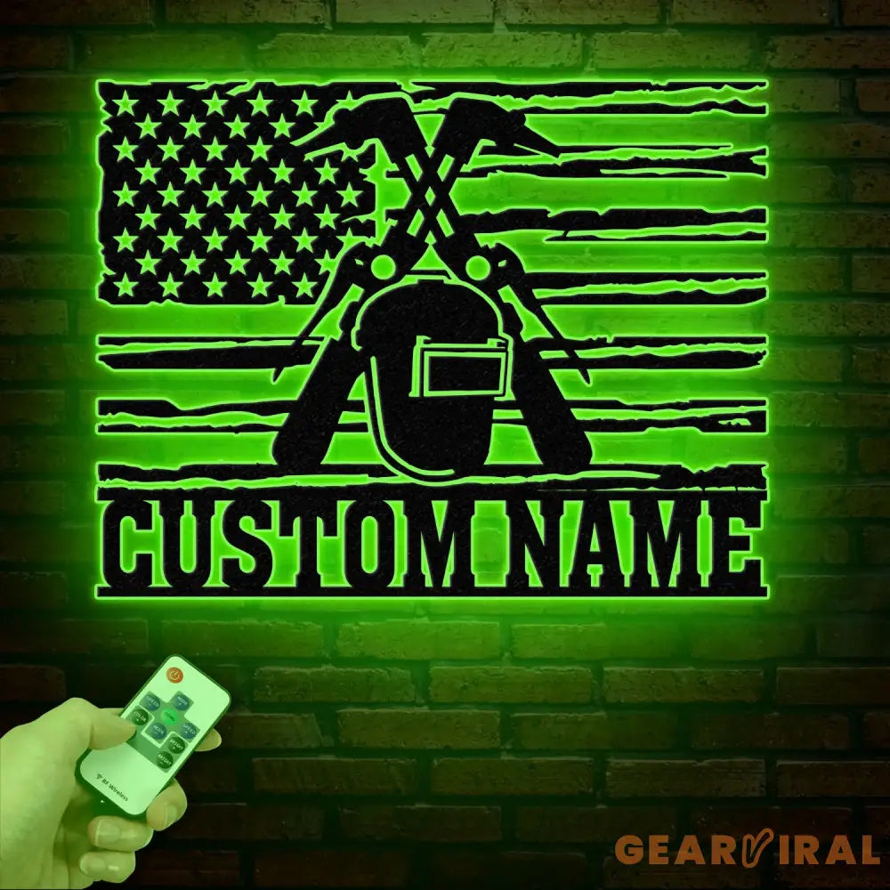 Personalized US Welder Metal Sign with Led Light Custom Mechanic Name Wall Art Ironworker Sign Welder Metal Wall Art