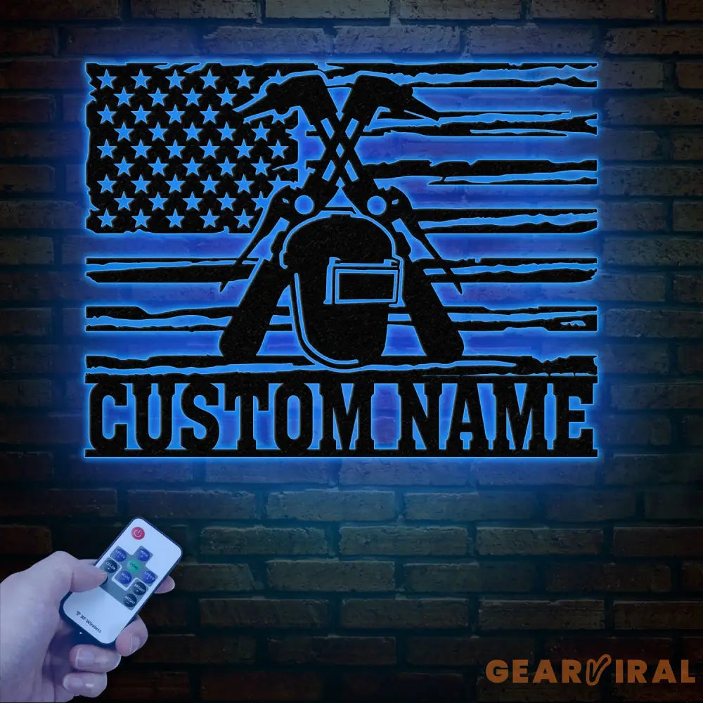 Personalized US Welder Metal Sign with Led Light Custom Mechanic Name Wall Art Ironworker Sign Welder Metal Wall Art