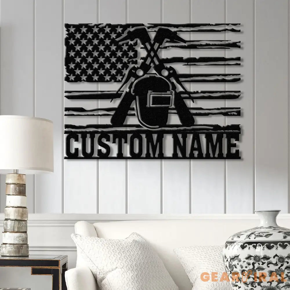 Personalized US Welder Metal Sign with Led Light Custom Mechanic Name Wall Art Ironworker Sign Welder Metal Wall Art