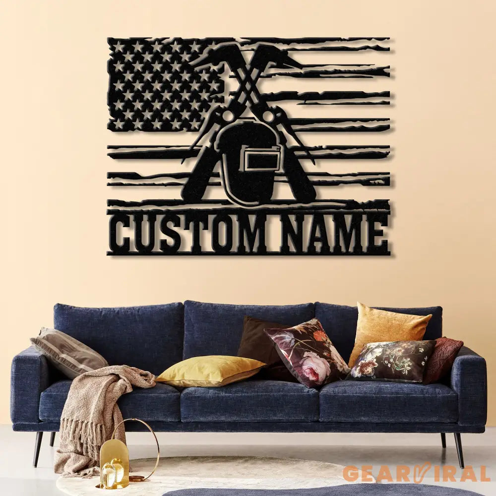 Personalized US Welder Metal Sign with Led Light Custom Mechanic Name Wall Art Ironworker Sign Welder Metal Wall Art