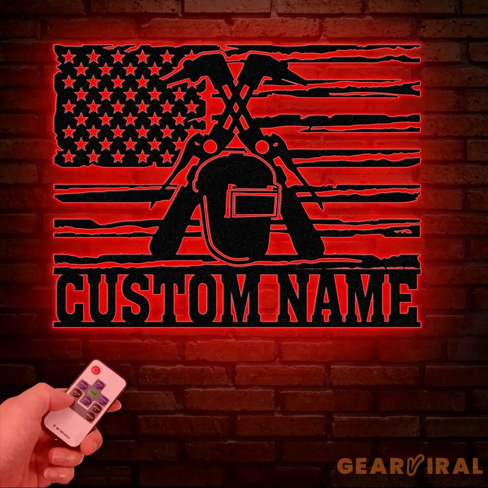 Personalized US Welder Metal Sign with Led Light Custom Mechanic Name Wall Art Ironworker Sign Welder Metal Wall Art