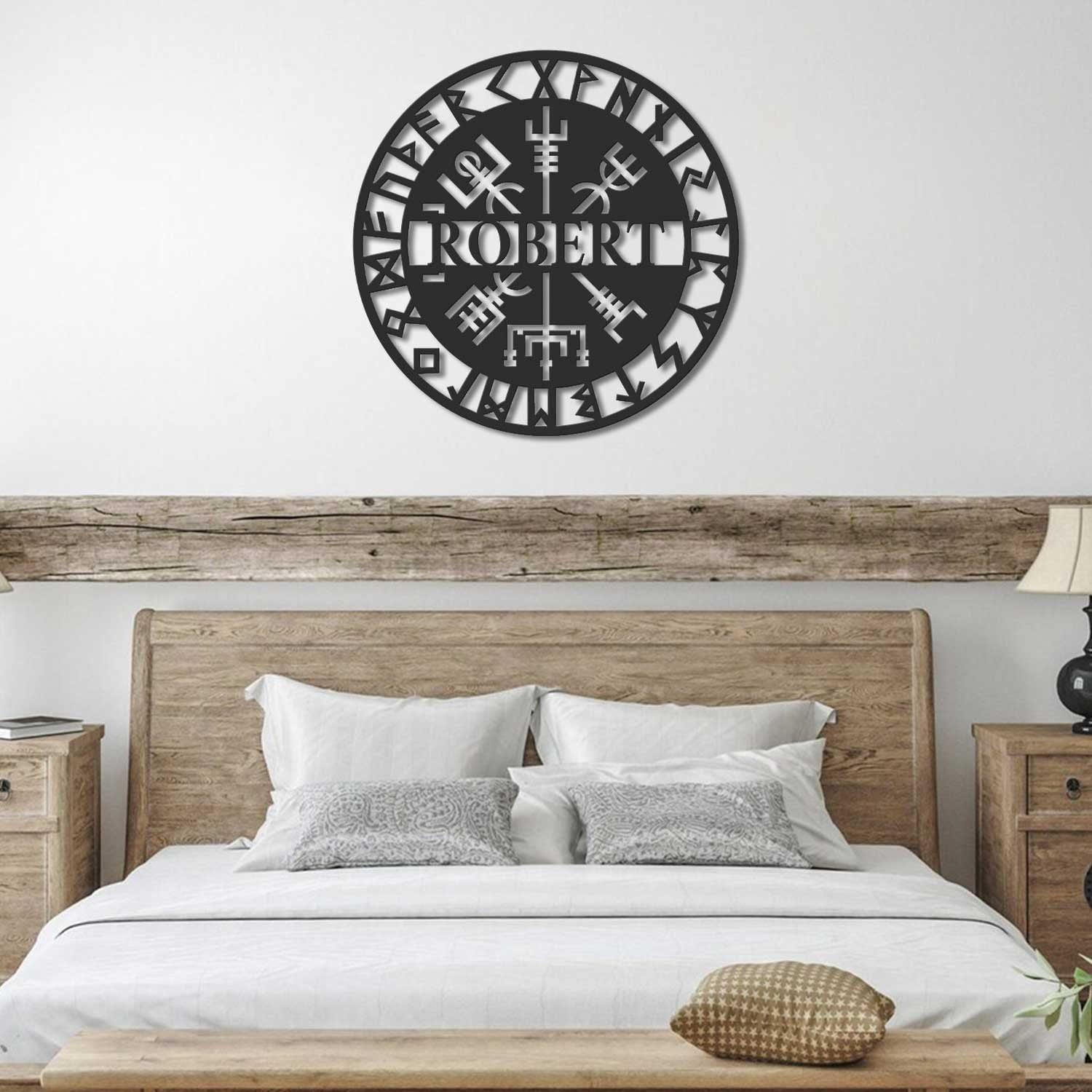 Personalized Viking Metal Sign with Light - Vegvisir Wall Art - Custom Name Room Sign - Viking Compass Wall Decor | GearViral