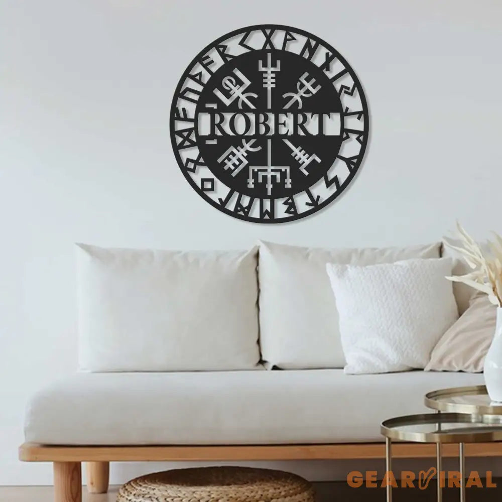 Personalized Viking Metal Sign with Light - Vegvisir Wall Art - Custom Name Room Sign - Viking Compass Wall Decor