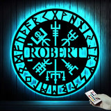 Personalized Viking Metal Sign with Light - Vegvisir Wall Art - Custom Name Room Sign - Viking Compass Wall Decor