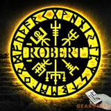 Personalized Viking Metal Sign with Light - Vegvisir Wall Art - Custom Name Room Sign - Viking Compass Wall Decor