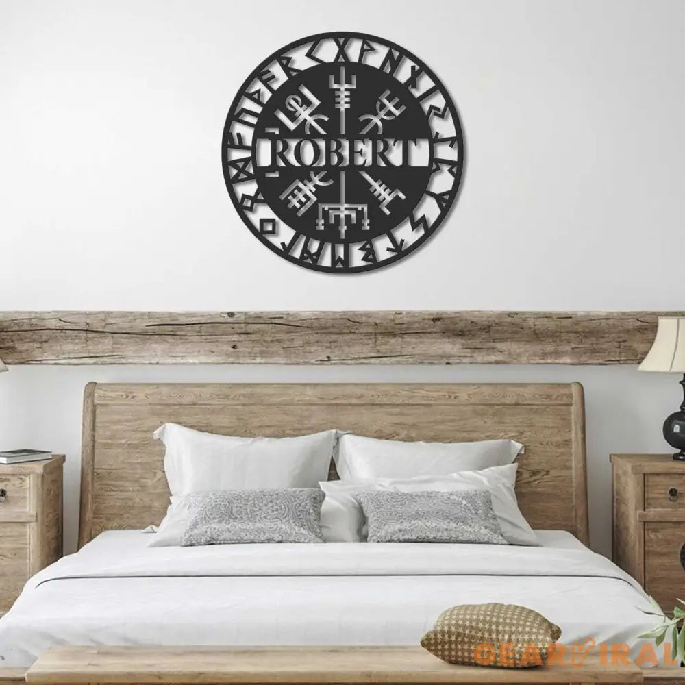 Personalized Viking Metal Sign with Light - Vegvisir Wall Art - Custom Name Room Sign - Viking Compass Wall Decor