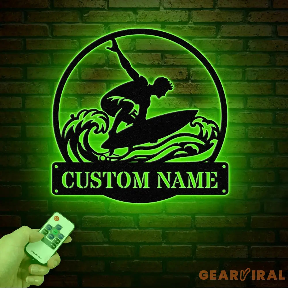 Personalized Wave Surfing Metal Sign with Led Light Custom Surfer Name Sign Water Sport Sign Xmas Birthday Gift Surf