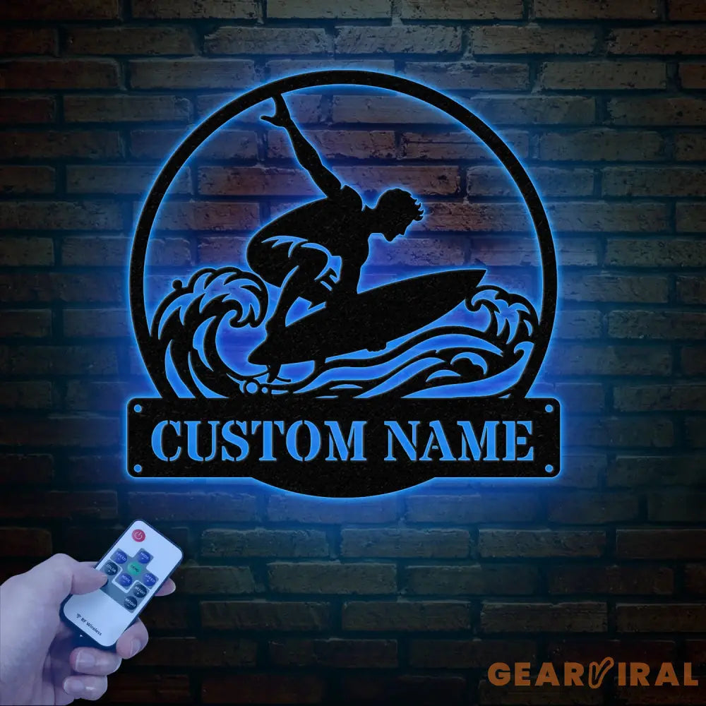 Personalized Wave Surfing Metal Sign with Led Light Custom Surfer Name Sign Water Sport Sign Xmas Birthday Gift Surf