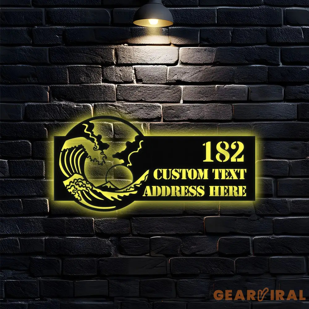 Personalized Waves Metal Address LED Metal Sign - House Number Hanging - Family Name Sign - Housewarming Wall Art