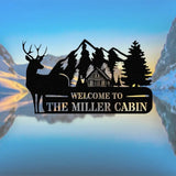 Personalized Welcome To Our Cabin Metal Sign Cabin Sign Family Name Sign Gift For Deer Hunter Cabin Decor Outdoor Sign