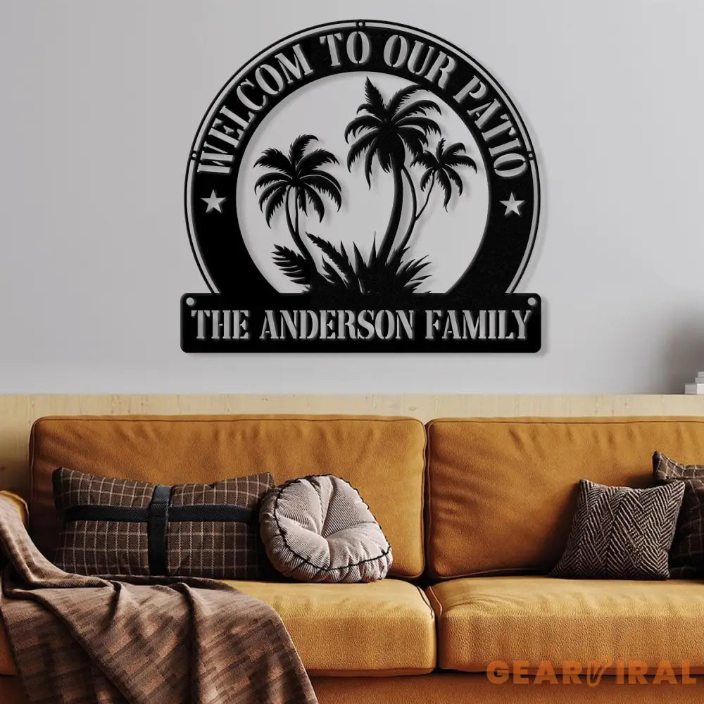 Personalized Welcome to Our Patio Metal Wall Art with Led Light Family Name Sign Metal Last Name Sign Minimalist Wall