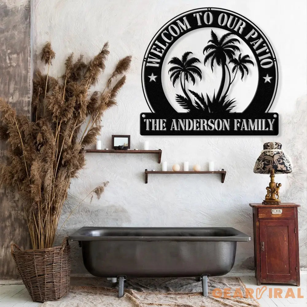 Personalized Welcome to Our Patio Metal Wall Art with Led Light Family Name Sign Metal Last Name Sign Minimalist Wall