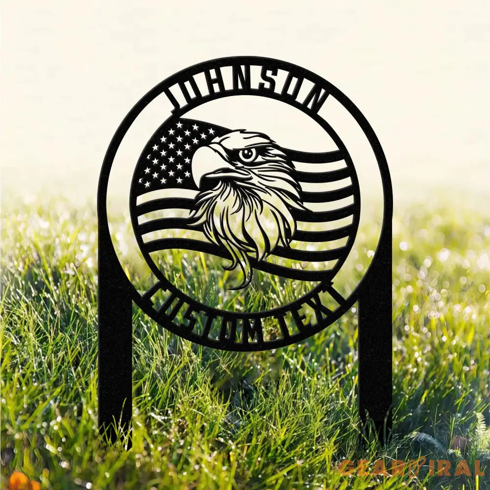 Personalized Welcome US Metal Stake Personalized Family Name Yard Sign Patriotic Garden Stake Outdoor Door Garden Decor