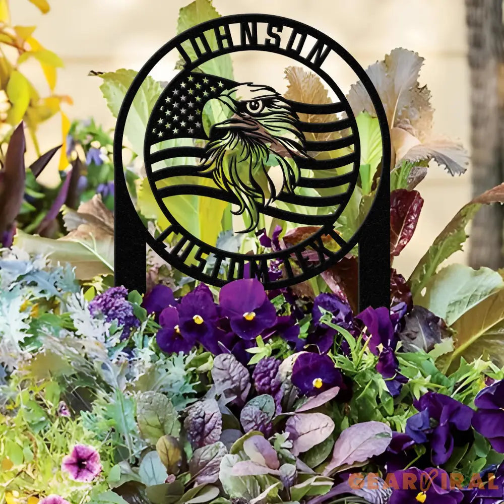 Personalized Welcome US Metal Stake Personalized Family Name Yard Sign Patriotic Garden Stake Outdoor Door Garden Decor