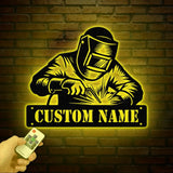 Personalized Welder Metal Sign with Led Light Custom Mechanic Name Wall Art Ironworker Sign Welder Metal Wall Art