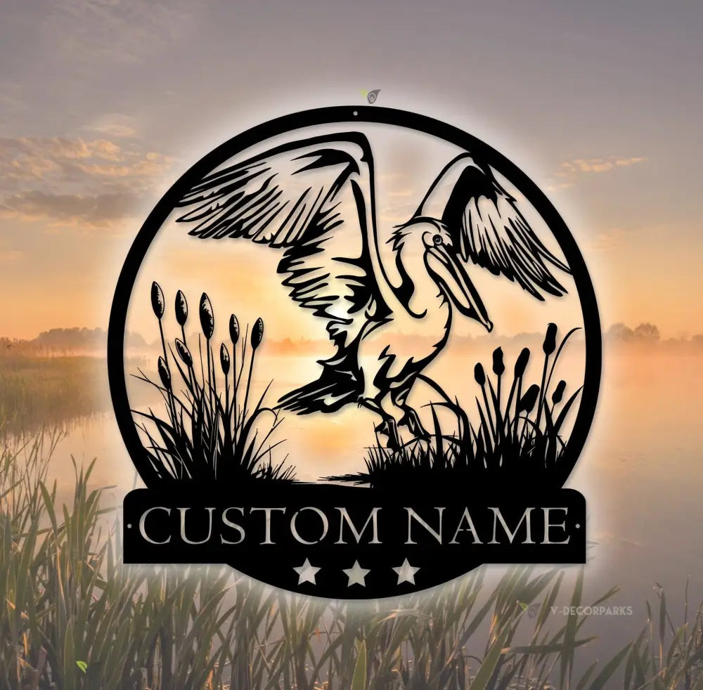 Personalized White Pelican Metal Wall Art Custom Pelican Hunting Lover Name Sign Pelican Decor Home Decor Bird Nursery