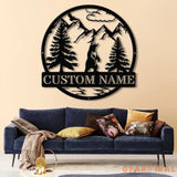 Personalized Wilderness Bear Cabin Sign with Led Light - Rustic Mountain Decor Metal Bear Outdoor Sign Cabin Door Decor