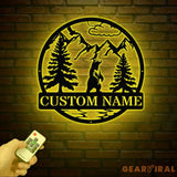 Personalized Wilderness Bear Cabin Sign with Led Light - Rustic Mountain Decor Metal Bear Outdoor Sign Cabin Door Decor