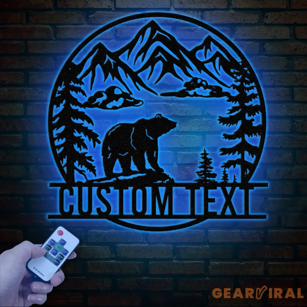 Personalized Wilderness Bear Cabin Sign with LED Lights Mountain Metal Bear Decor Rustic Outdoor Cabin Sign Custom Bear