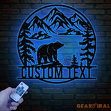 Personalized Wilderness Bear Cabin Sign with LED Lights Mountain Metal Bear Decor Rustic Outdoor Cabin Sign Custom Bear