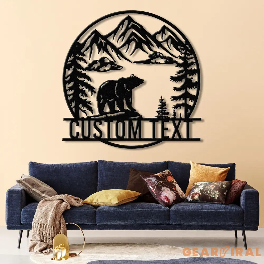 Personalized Wilderness Bear Cabin Sign with LED Lights Mountain Metal Bear Decor Rustic Outdoor Cabin Sign Custom Bear