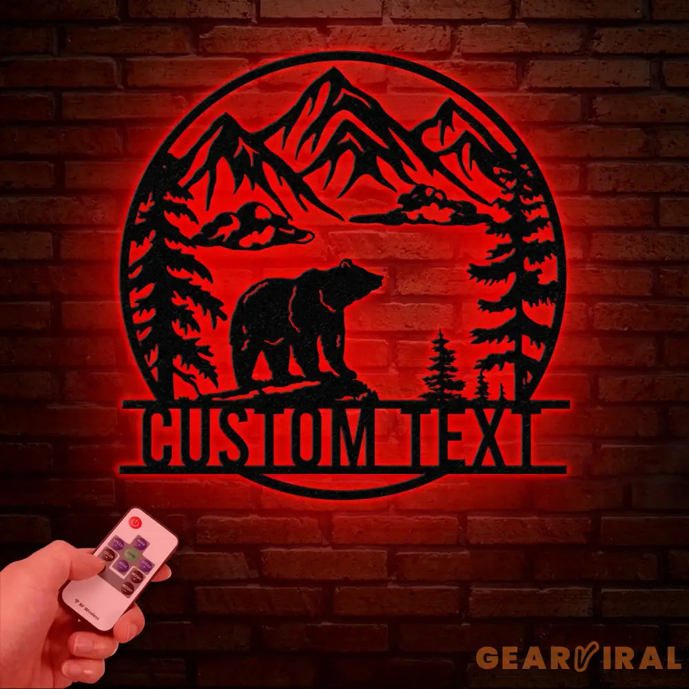 Personalized Wilderness Bear Cabin Sign with LED Lights Mountain Metal Bear Decor Rustic Outdoor Cabin Sign Custom Bear