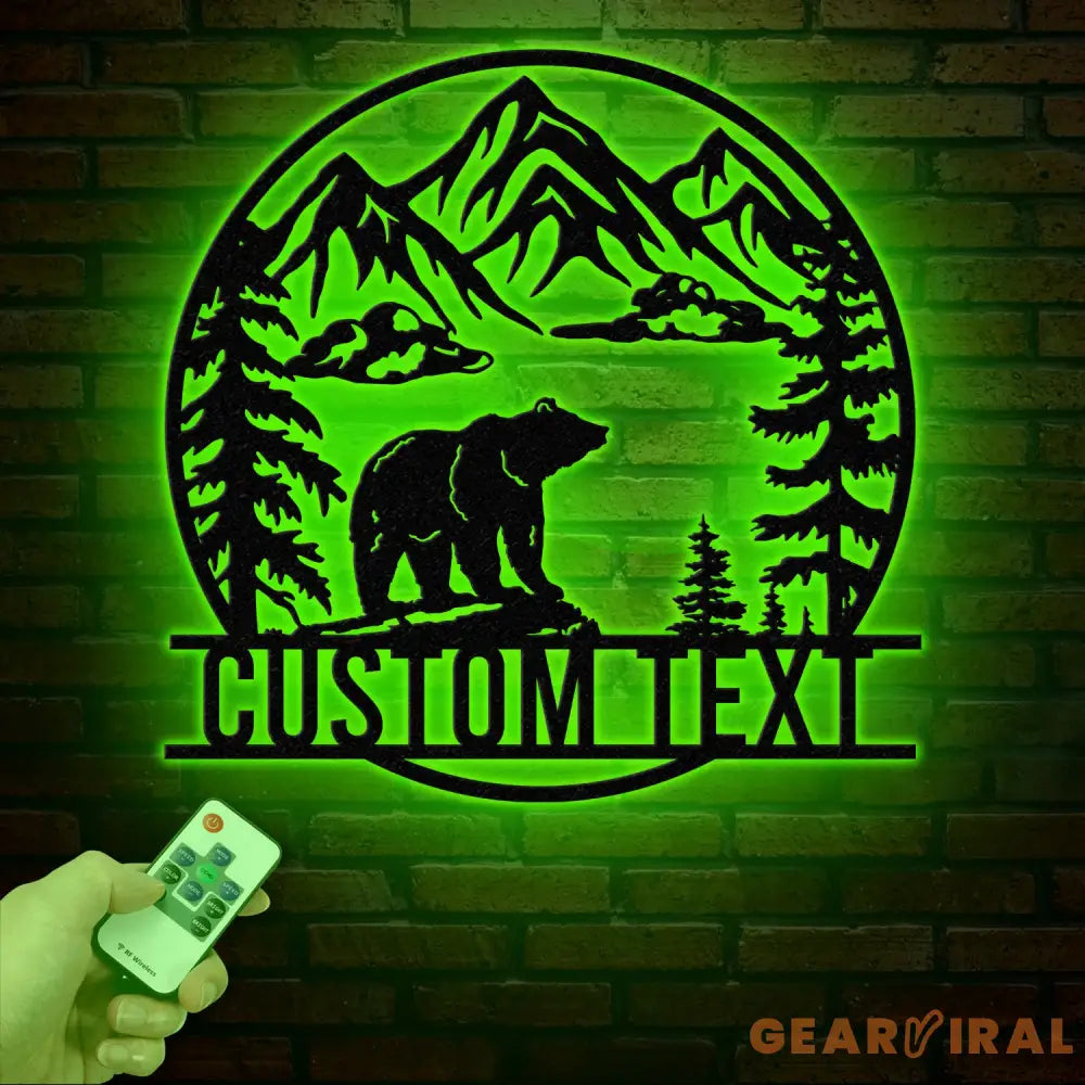 Personalized Wilderness Bear Cabin Sign with LED Lights Mountain Metal Bear Decor Rustic Outdoor Cabin Sign Custom Bear