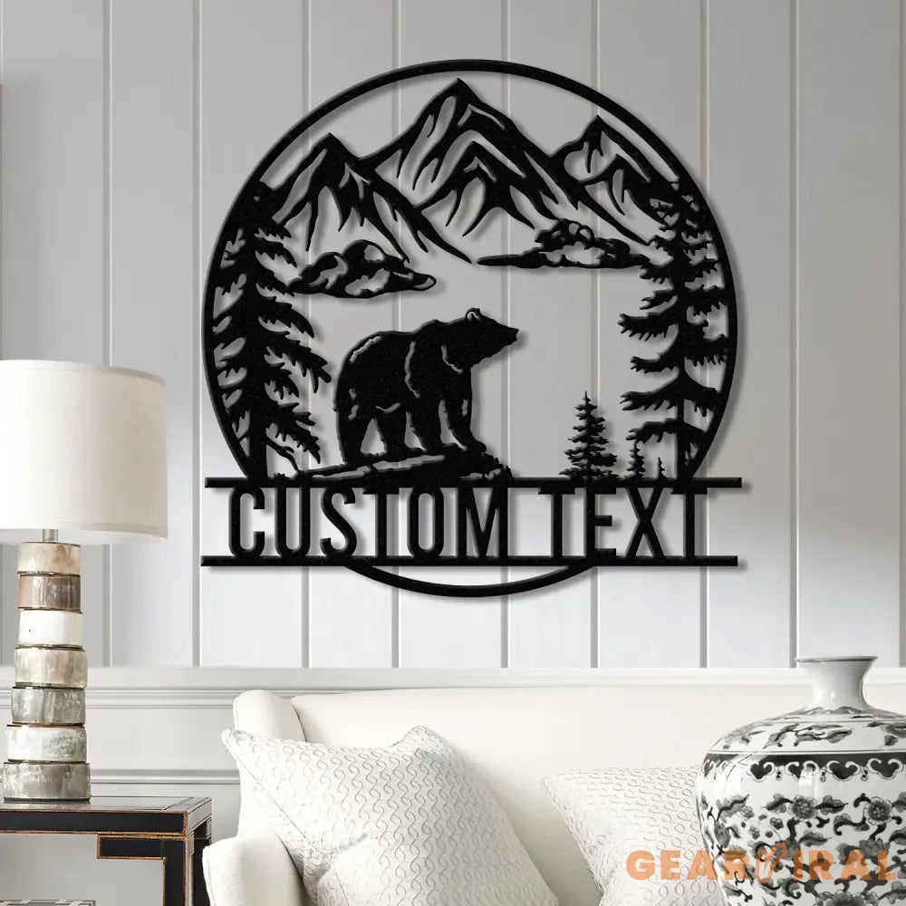 Personalized Wilderness Bear Cabin Sign with LED Lights Mountain Metal Bear Decor Rustic Outdoor Cabin Sign Custom Bear